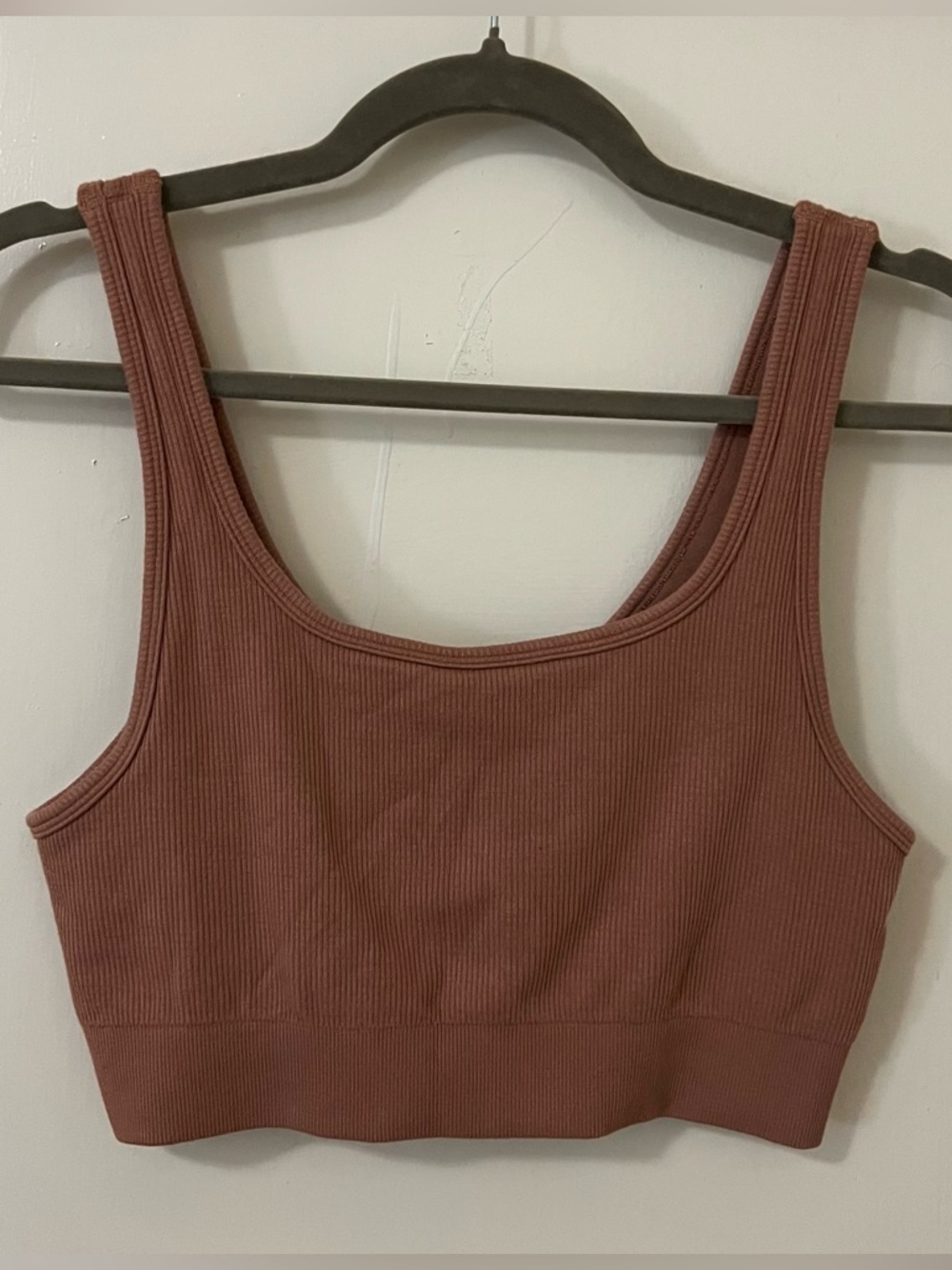 Ribbed Scoop-Neck Crop Top Bralette Neutral Nude Rib Tank Top Seamless Bra Cami